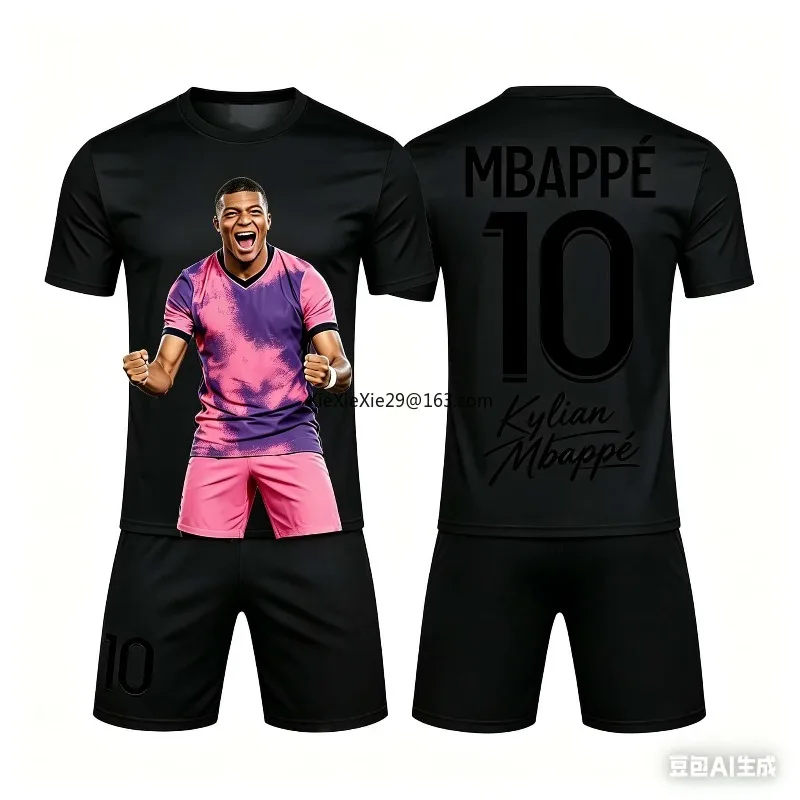 26 Fashionable Color Splicing AI #10 Mbappe Summer Children's Adult Set Parent-child Short Sleeved Shorts Football Jersey Unisex