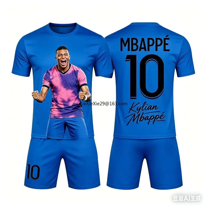 26 Fashionable Color Splicing AI #10 Mbappe Summer Children's Adult Set Parent-child Short Sleeved Shorts Football Jersey Unisex