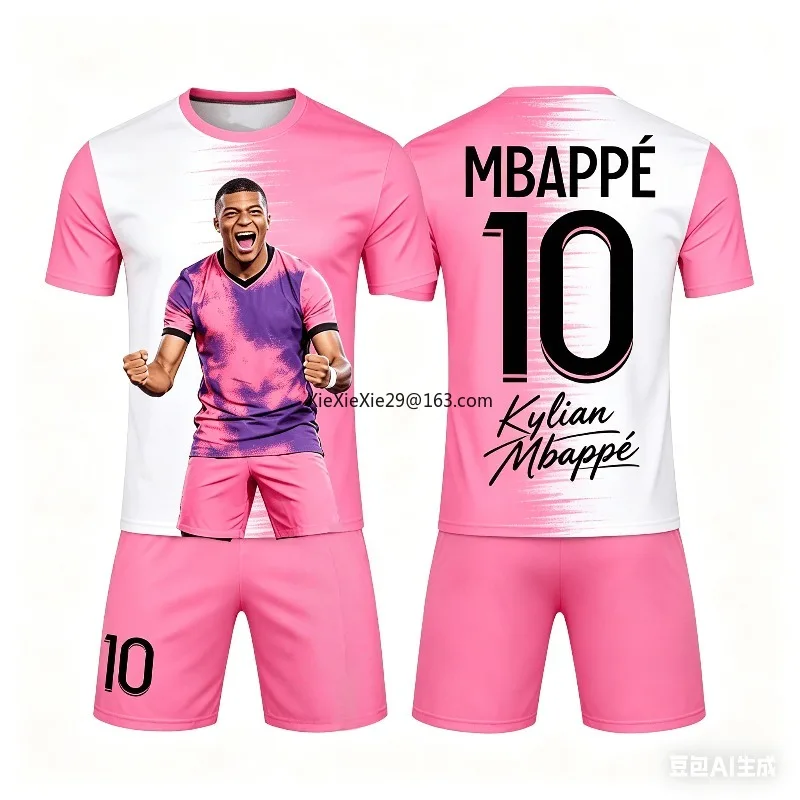26 Fashionable Color Splicing AI #10 Mbappe Summer Children's Adult Set Parent-child Short Sleeved Shorts Football Jersey Unisex
