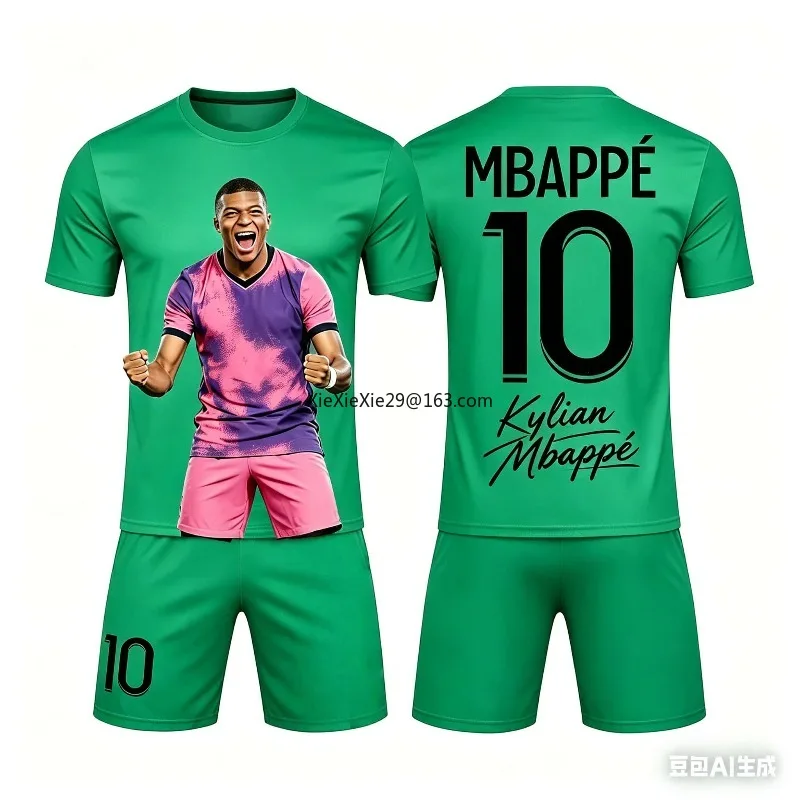 26 Fashionable Color Splicing AI #10 Mbappe Summer Children's Adult Set Parent-child Short Sleeved Shorts Football Jersey Unisex