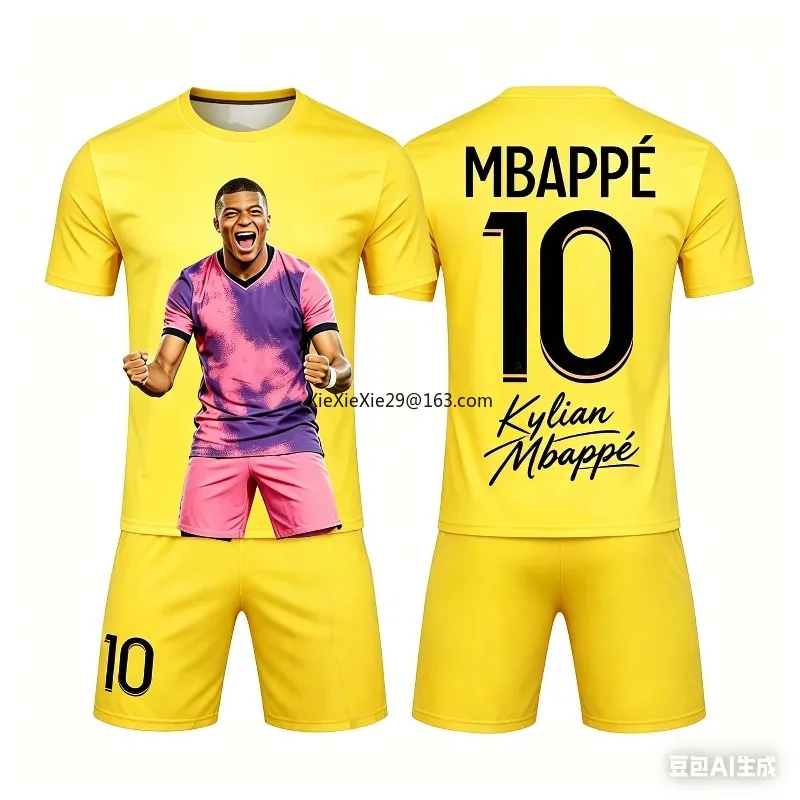 26 Fashionable Color Splicing AI #10 Mbappe Summer Children's Adult Set Parent-child Short Sleeved Shorts Football Jersey Unisex