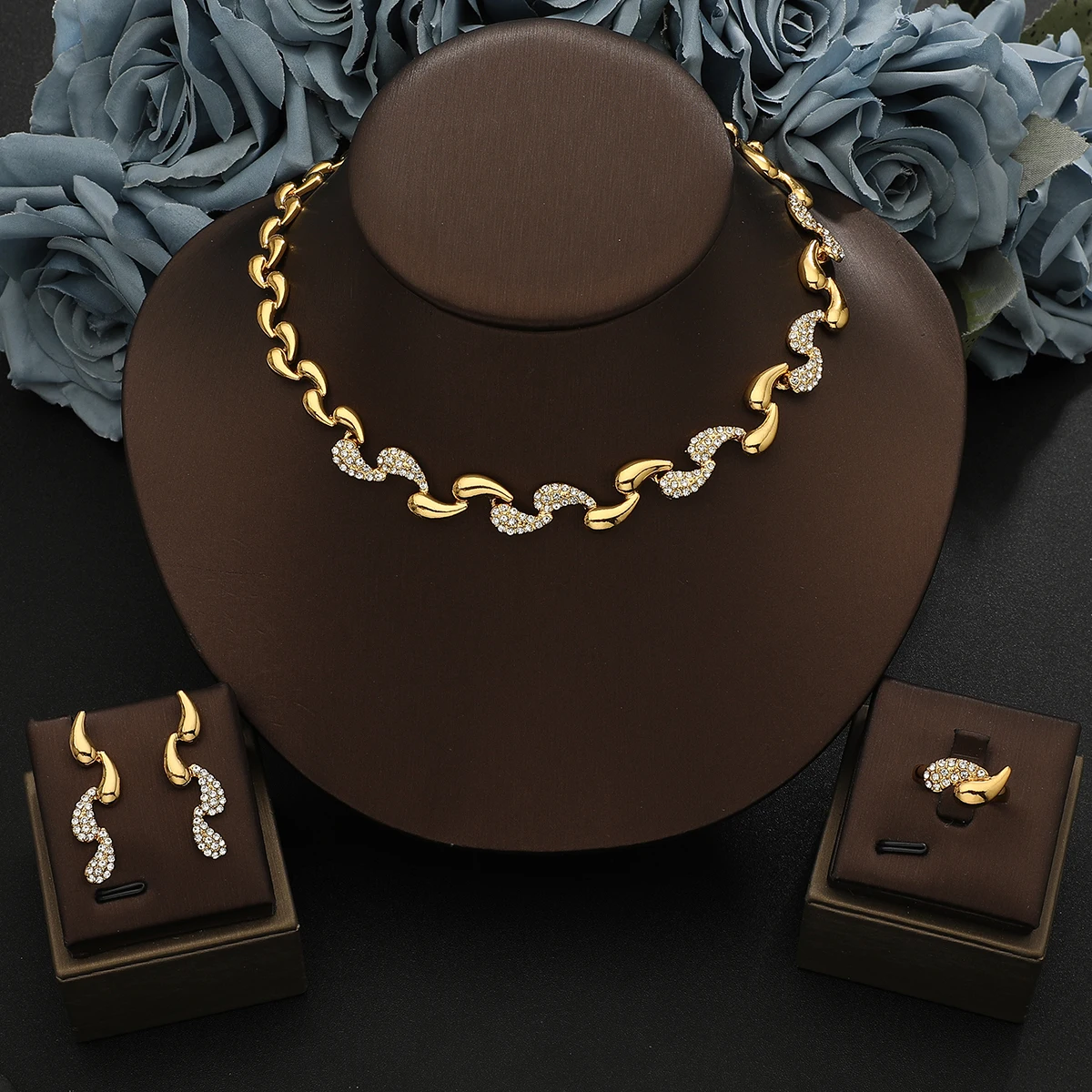 2026 New Hot sale High-end Design water droplets Necklace Pendant Earrings ring Jewelry Set Luxury Elegant Banquet Preferred