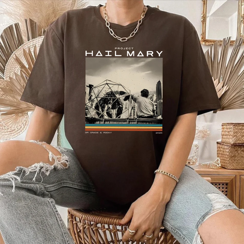 Vintage Project Hail Mary T-Shirt Sci-Fi Space Novel Fan Tee Shirts Funny Nerd Book Lover Graphic Short Sleeves Tops Fans Gift