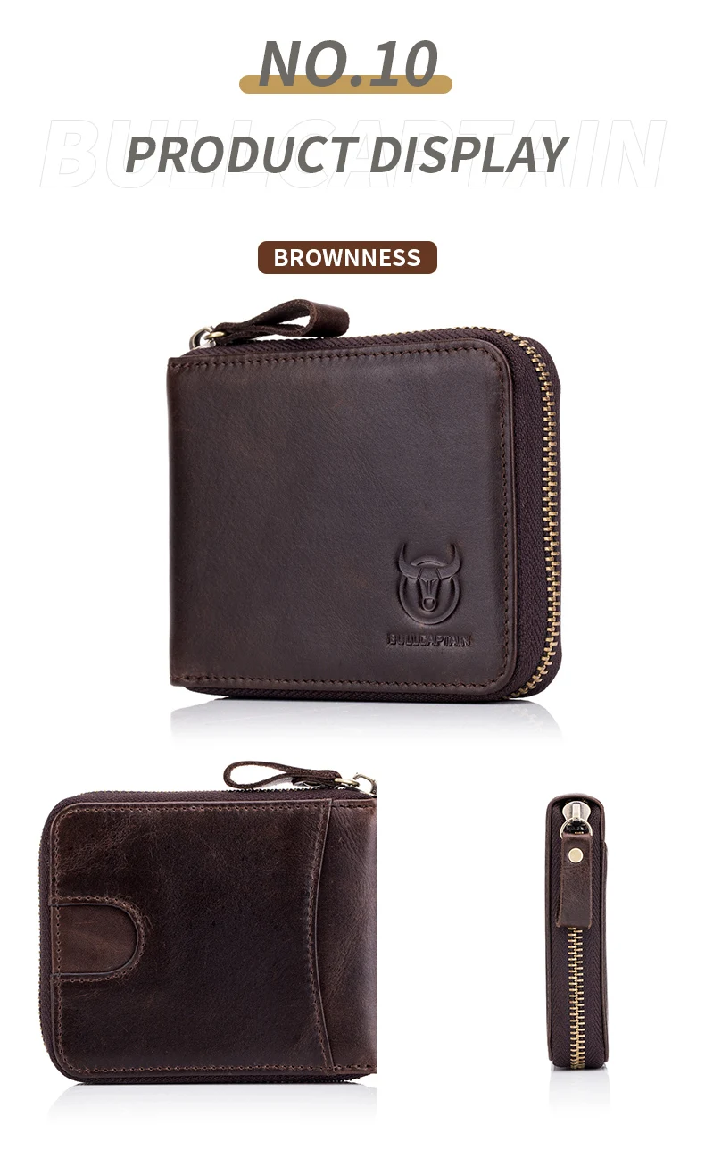 BULLCAPTAIN Mens Genuine Leather Zipper Wallet RFID Blocking Bifold Secure Zip Around Wallets Multi Credit Card Holder Purse