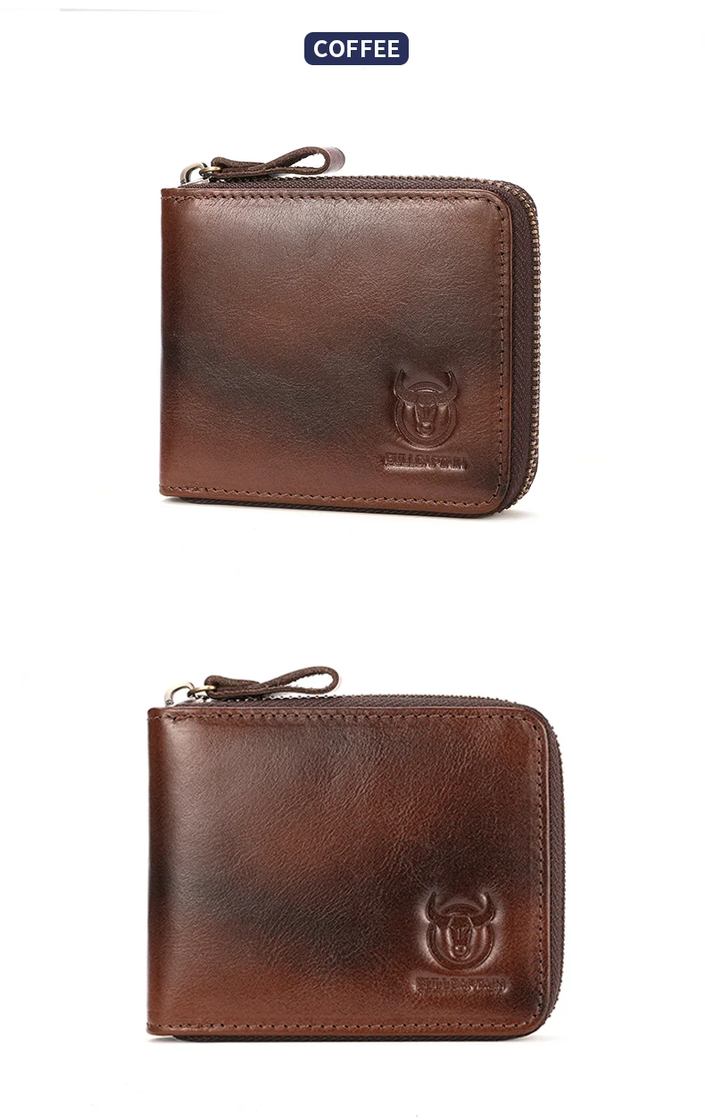 BULLCAPTAIN Mens Genuine Leather Zipper Wallet RFID Blocking Bifold Secure Zip Around Wallets Multi Credit Card Holder Purse