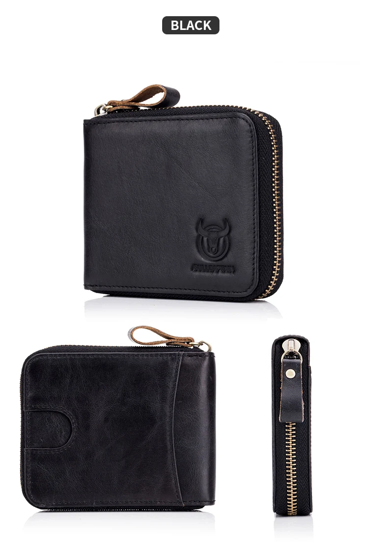 BULLCAPTAIN Mens Genuine Leather Zipper Wallet RFID Blocking Bifold Secure Zip Around Wallets Multi Credit Card Holder Purse