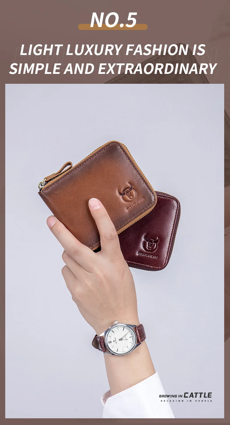 BULLCAPTAIN Mens Genuine Leather Zipper Wallet RFID Blocking Bifold Secure Zip Around Wallets Multi Credit Card Holder Purse