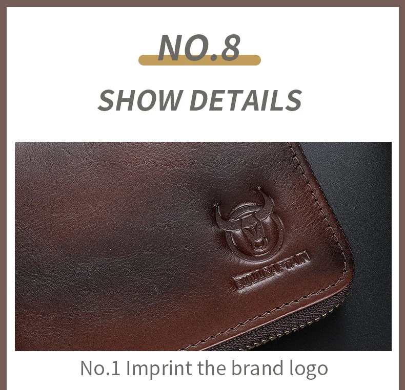 BULLCAPTAIN Mens Genuine Leather Zipper Wallet RFID Blocking Bifold Secure Zip Around Wallets Multi Credit Card Holder Purse