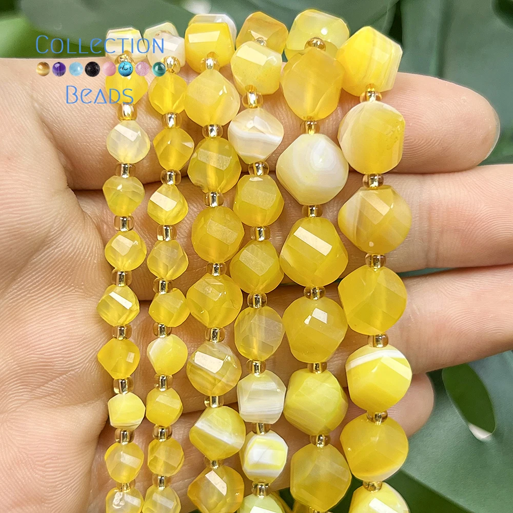 6 8 10mm Natural Stone Beads Yellow Agate Faceted Round Loose Beads for Jewelry Making Diy Beading Accessory