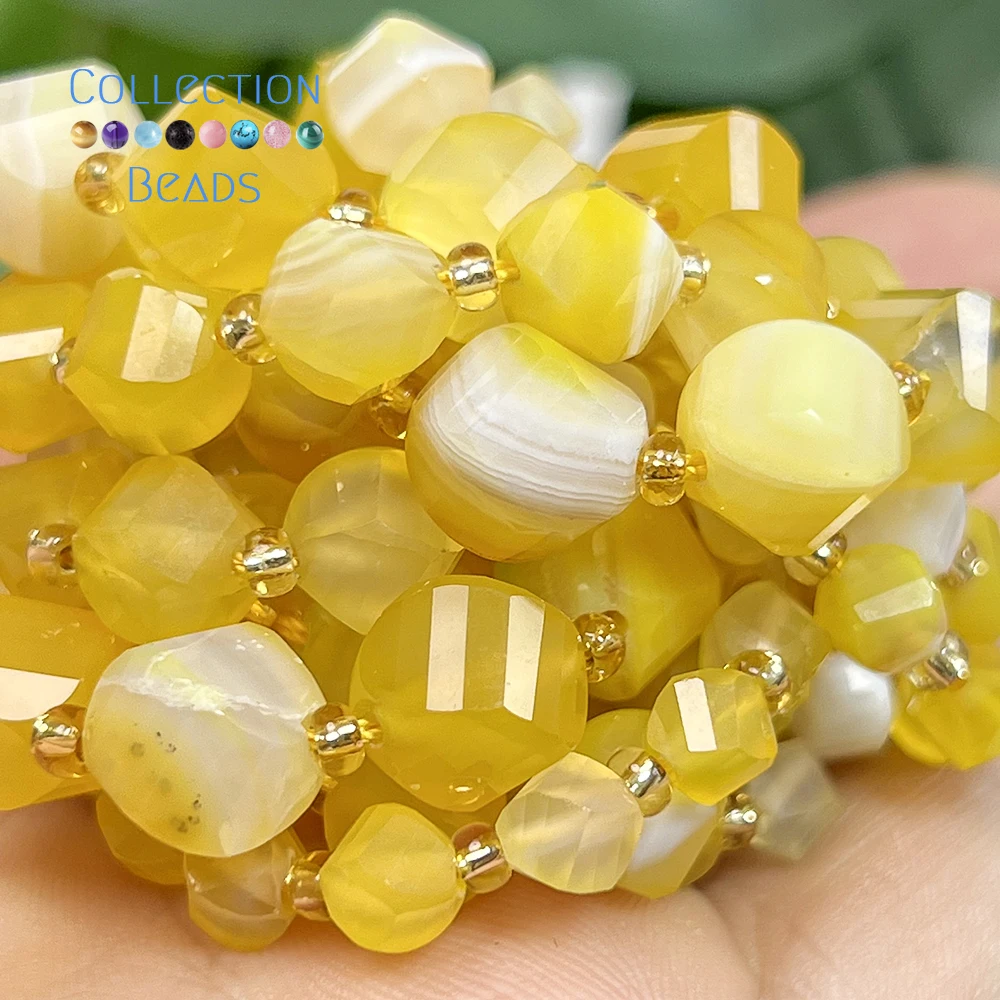 6 8 10mm Natural Stone Beads Yellow Agate Faceted Round Loose Beads for Jewelry Making Diy Beading Accessory
