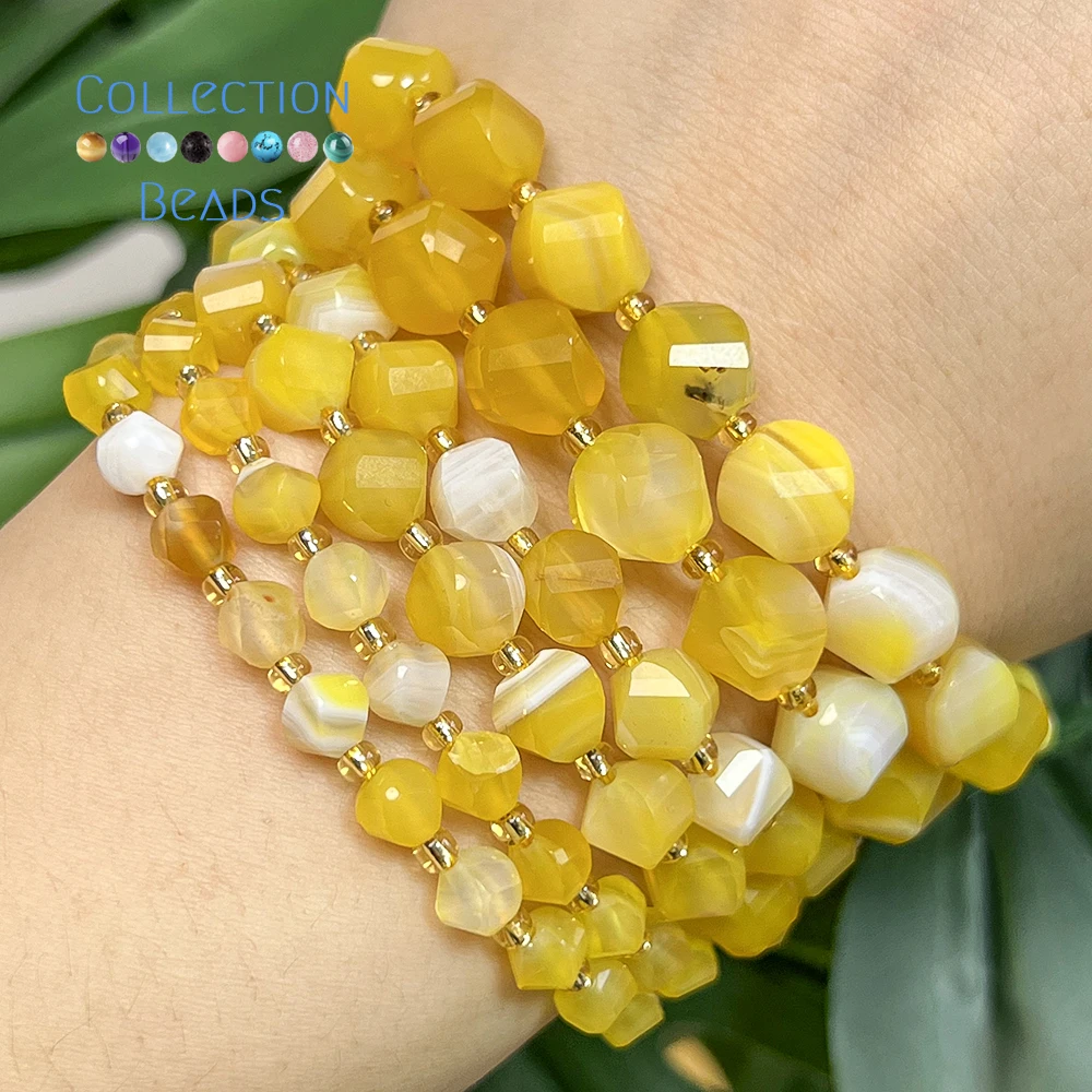 6 8 10mm Natural Stone Beads Yellow Agate Faceted Round Loose Beads for Jewelry Making Diy Beading Accessory