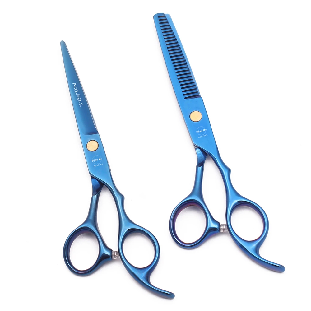 Hairdressing Scissors 5.5" 6" AQIABI Japan Stainless Thinning Scissors Barber Shop Hair Scissors Blue Haircut Shears A1005