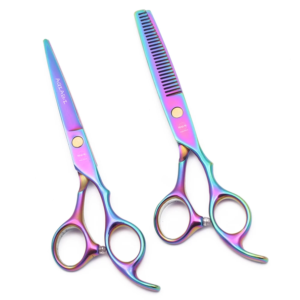 Hairdressing Scissors 5.5" 6" AQIABI Japan Stainless Thinning Scissors Barber Shop Hair Scissors Blue Haircut Shears A1005