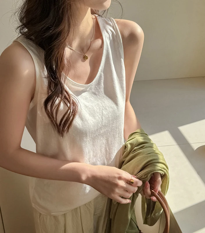 Korean Casual Loose Women Camisole Soft Summer Breathable Tank Top Bottom Sleeveless Streetwear Sport Comfortable Outerwear Tops