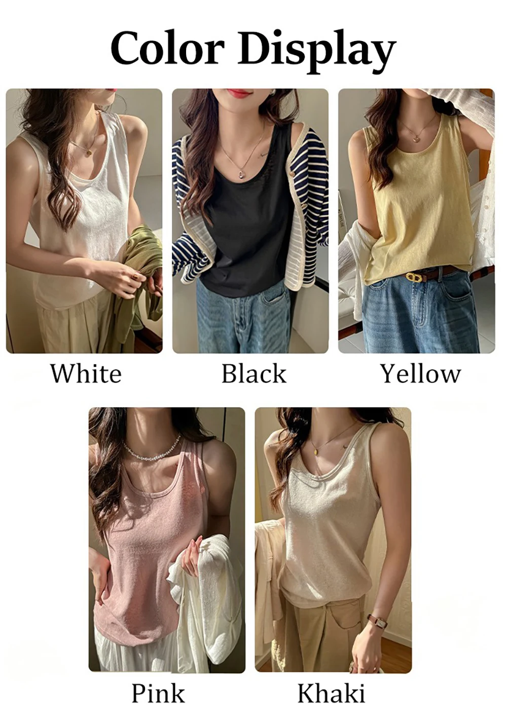 Korean Casual Loose Women Camisole Soft Summer Breathable Tank Top Bottom Sleeveless Streetwear Sport Comfortable Outerwear Tops