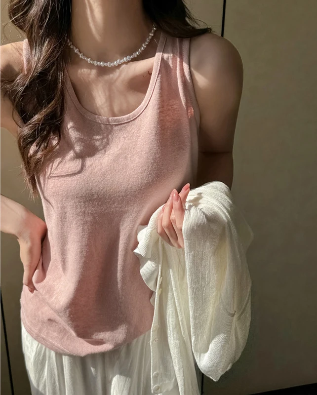 Korean Casual Loose Women Camisole Soft Summer Breathable Tank Top Bottom Sleeveless Streetwear Sport Comfortable Outerwear Tops