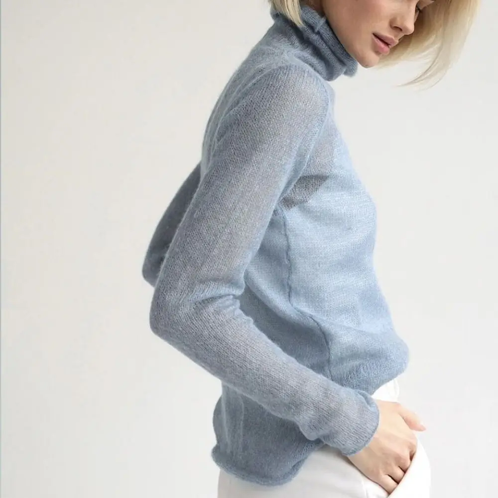 Fashion Knitted Chic Bottom Sweaters Hollow Out Casual Turtleneck Pullover Soft Base Style Pullovers Travel Wear