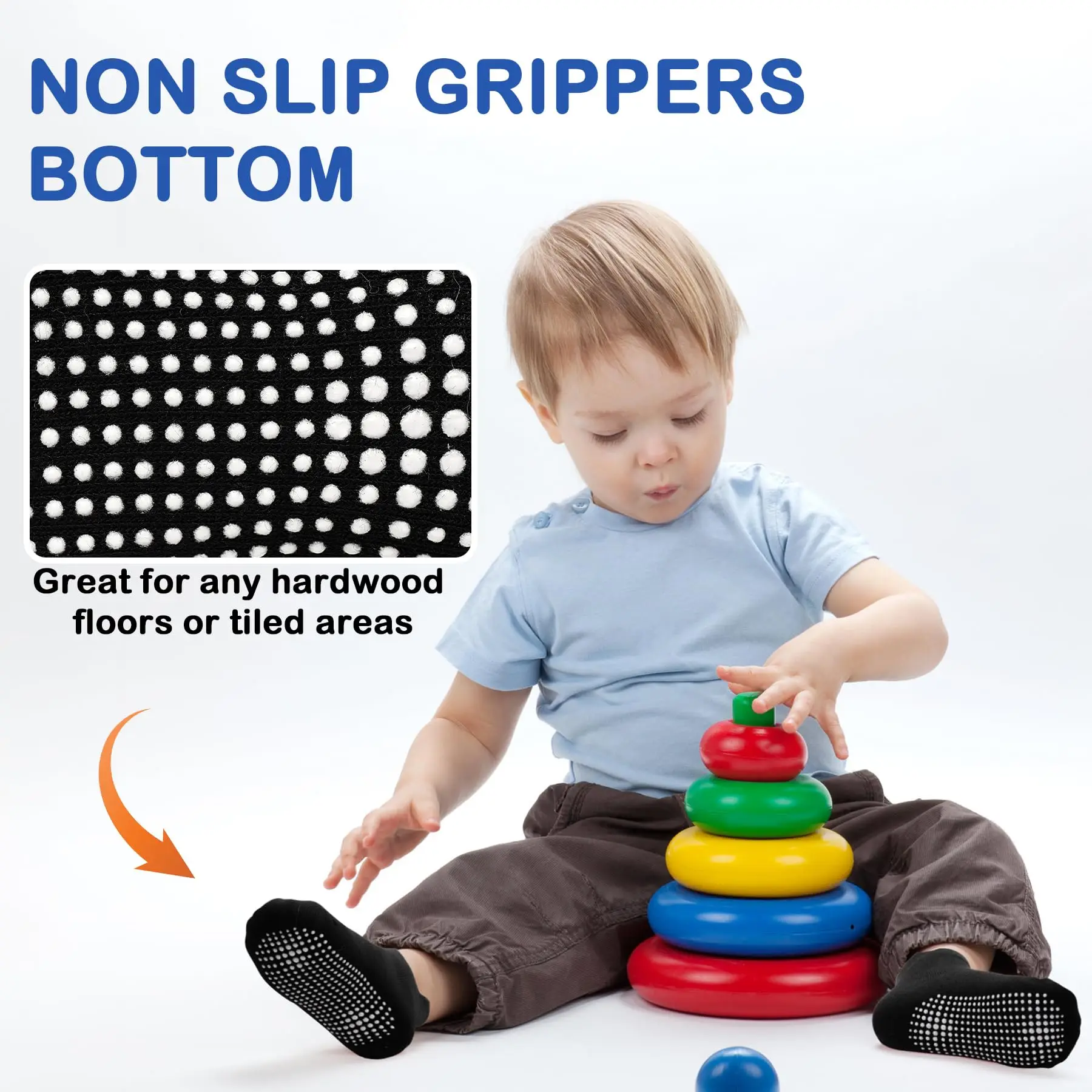 Non Slip Toddler Baby Socks 12 Pairs Anti Skid Ankle Socks for Girls Boys Grips Sock for 0-7 Years Children