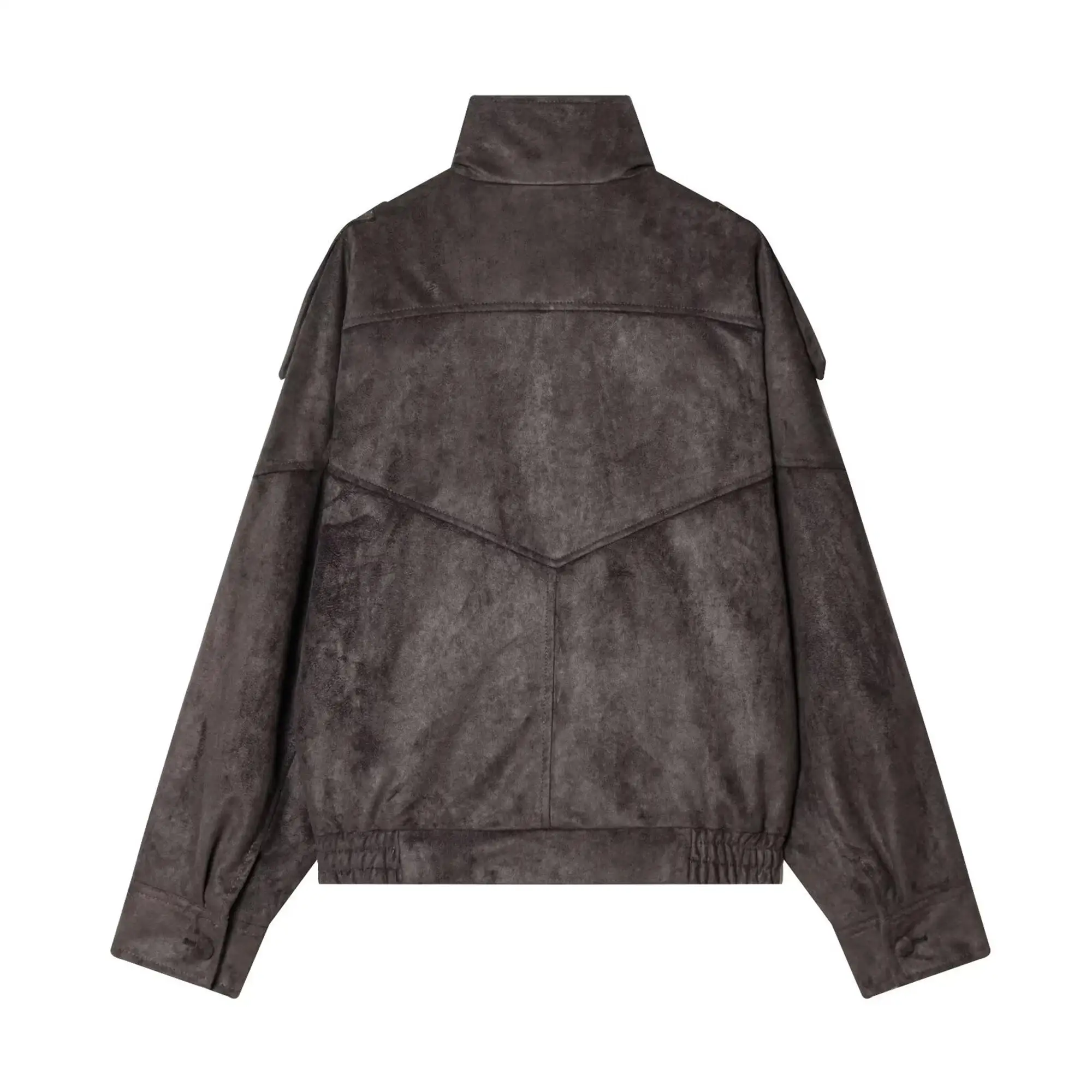 TFMLN Spring New Women Suede Leather Jacket Fashion High Collar Long Sleeve Causal Loose Jacket Coats Female Chic Streetwear