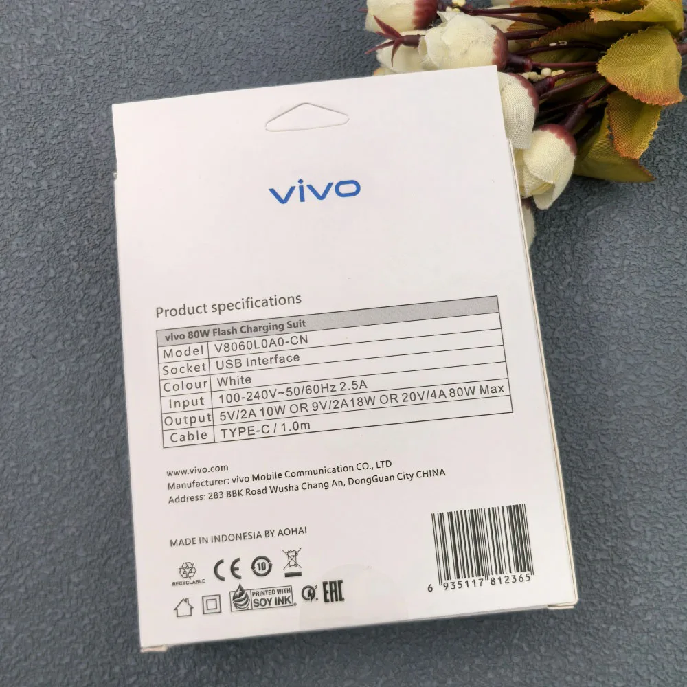 Original Vivo 80W Flash Charger EU Fast Charging Adapter & Type-C Cable For X300 X90 X80 S19 Pro iQOO Neo9 Z9 Phone Charger Set