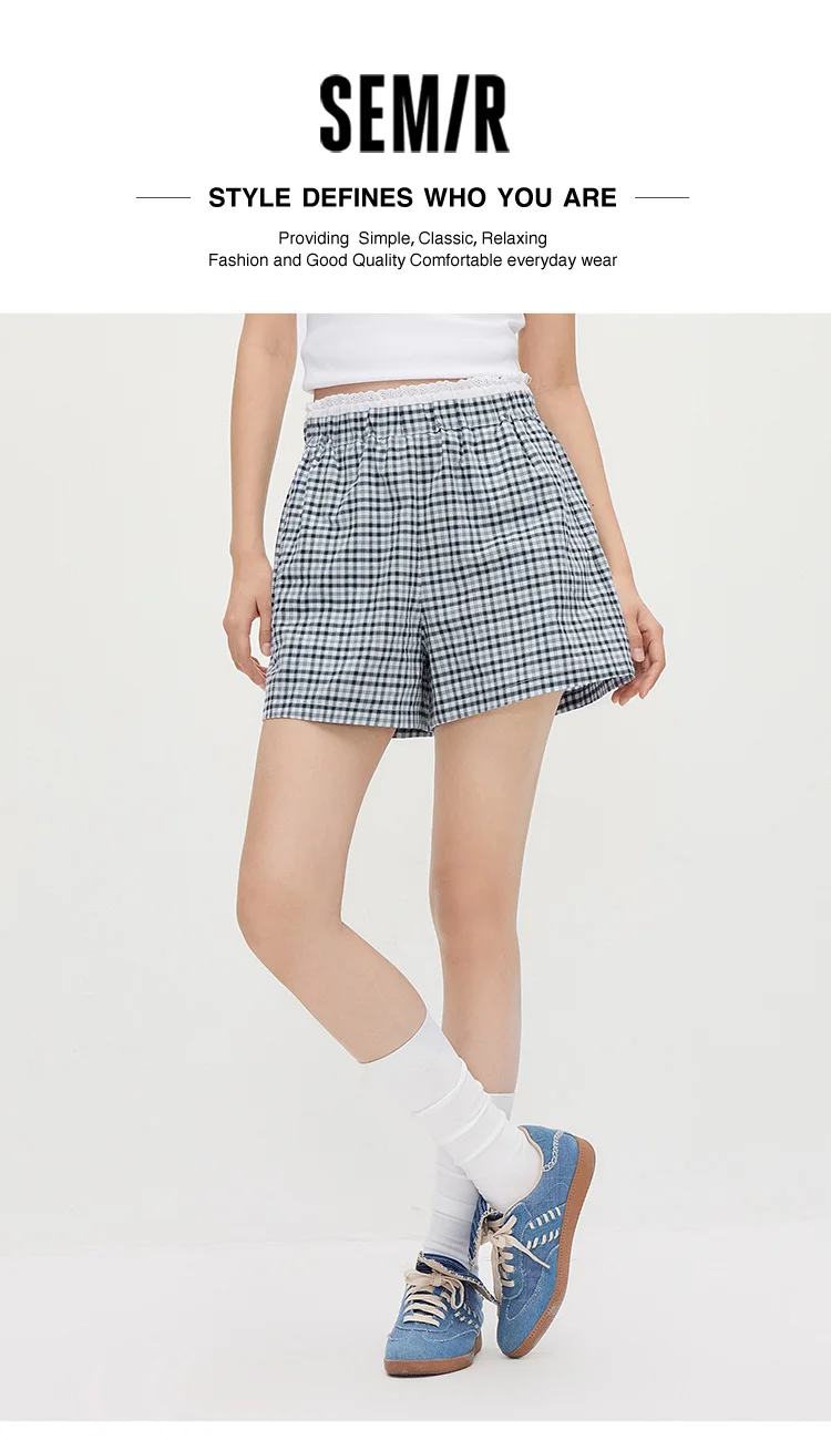 Semir Women Shorts Patchwork Lace Plaid Loose Shorts 2026 Summer Fashion Urban Casual Daily