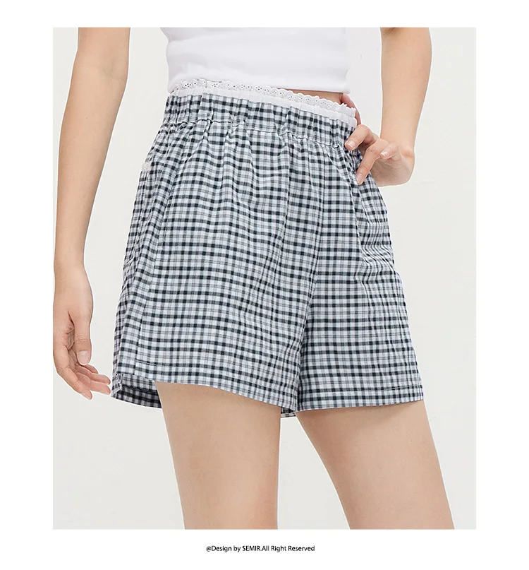Semir Women Shorts Patchwork Lace Plaid Loose Shorts 2026 Summer Fashion Urban Casual Daily