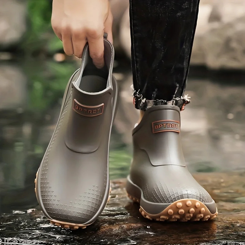 Unisex Waterproof Rain Boots Ankle Length Non Slip Rubber Shoes Lightweight Garden Work Boots Removable Inner Outdoor Footwear