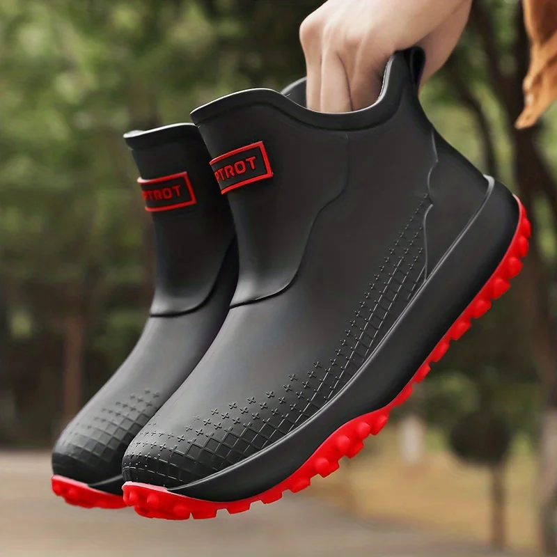 Unisex Waterproof Rain Boots Ankle Length Non Slip Rubber Shoes Lightweight Garden Work Boots Removable Inner Outdoor Footwear