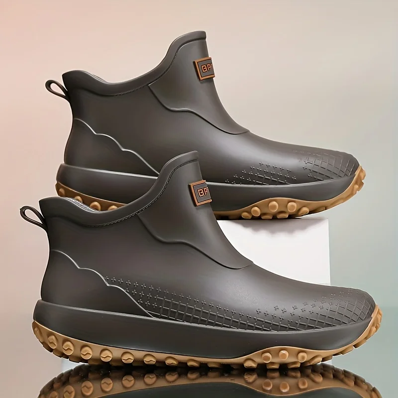 Unisex Waterproof Rain Boots Ankle Length Non Slip Rubber Shoes Lightweight Garden Work Boots Removable Inner Outdoor Footwear