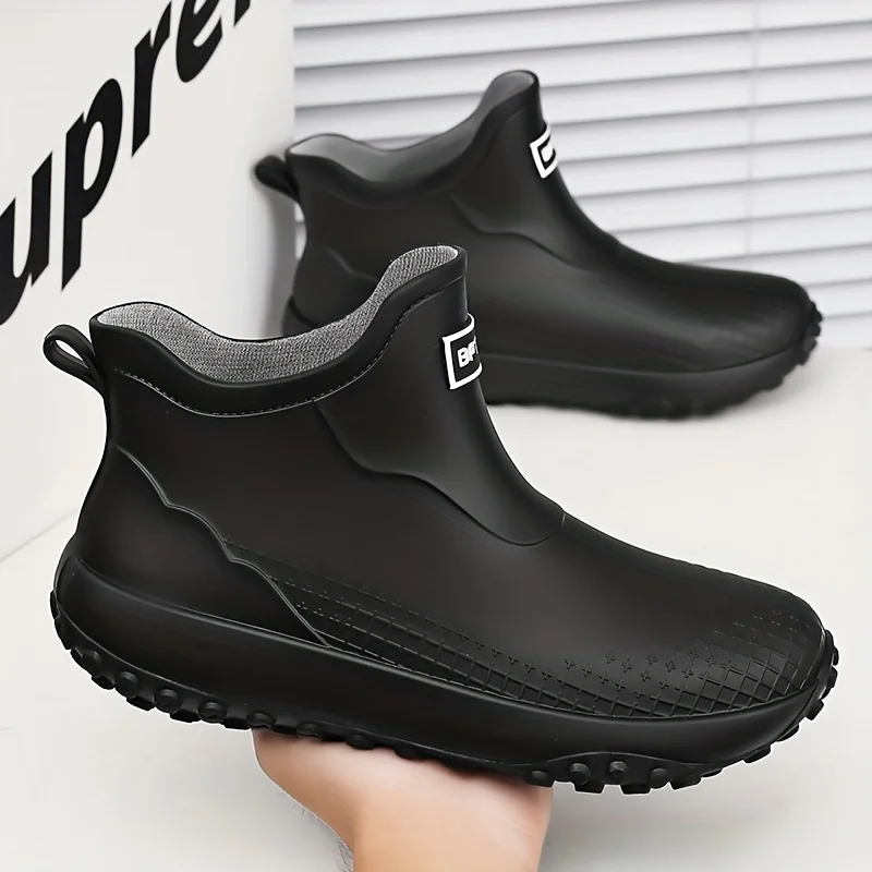 Unisex Waterproof Rain Boots Ankle Length Non Slip Rubber Shoes Lightweight Garden Work Boots Removable Inner Outdoor Footwear