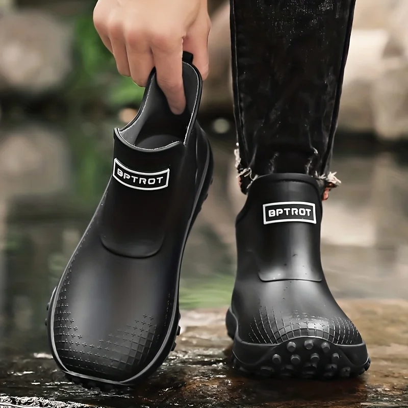 Unisex Waterproof Rain Boots Ankle Length Non Slip Rubber Shoes Lightweight Garden Work Boots Removable Inner Outdoor Footwear