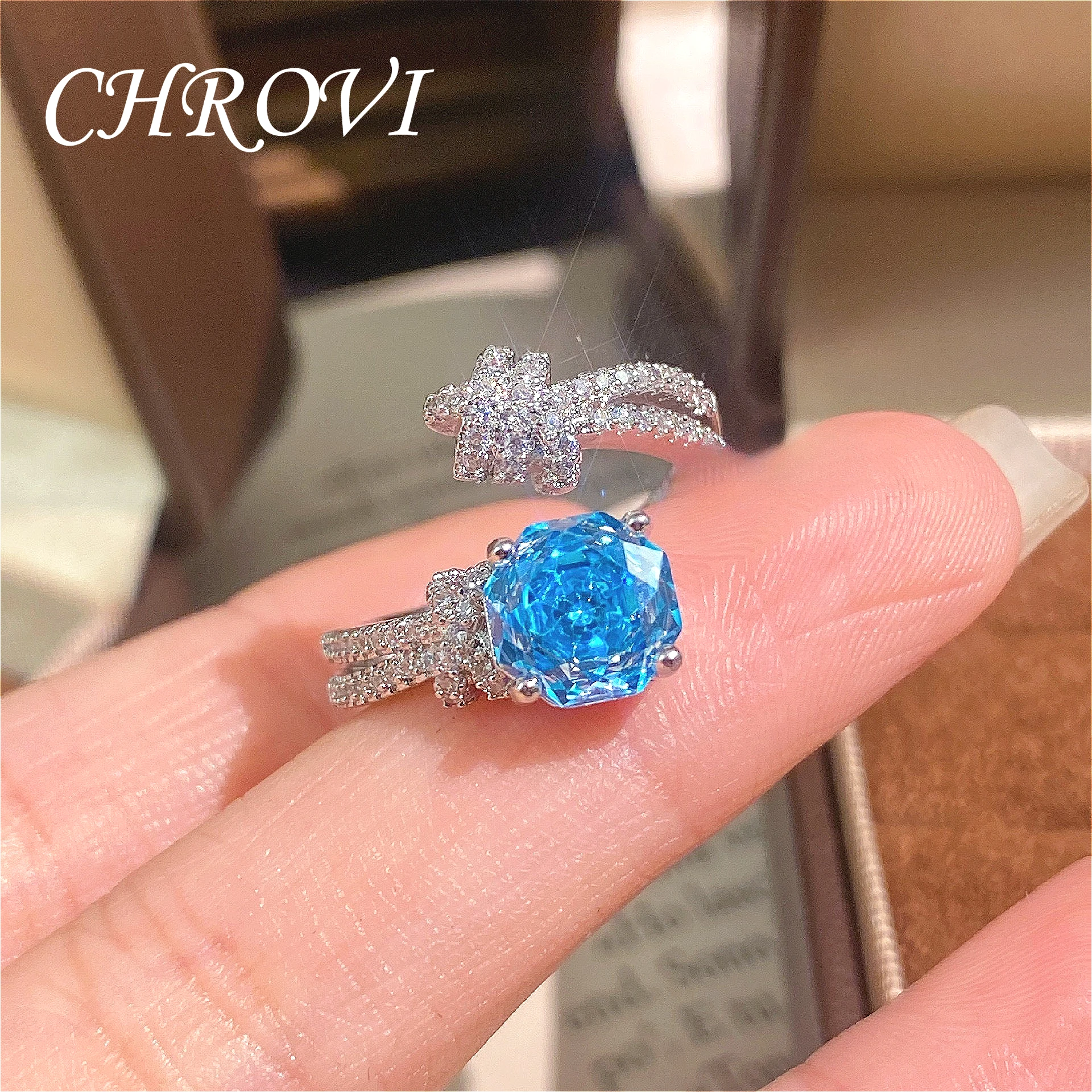 Elegant 925 Sterling Silver Octagonal Millennium Rose Ring for Women Set with High Carbon Diamond Rings
