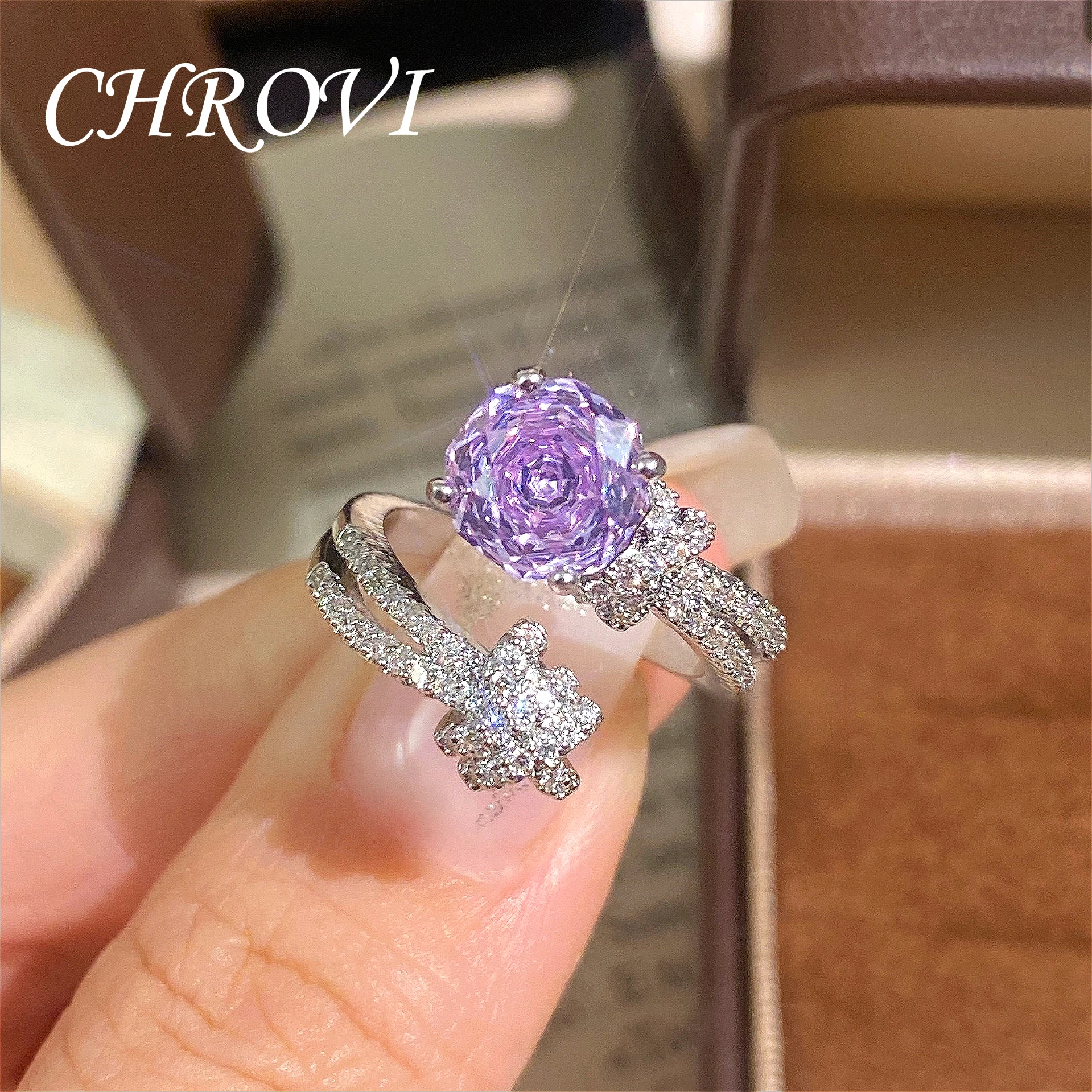 Elegant 925 Sterling Silver Octagonal Millennium Rose Ring for Women Set with High Carbon Diamond Rings