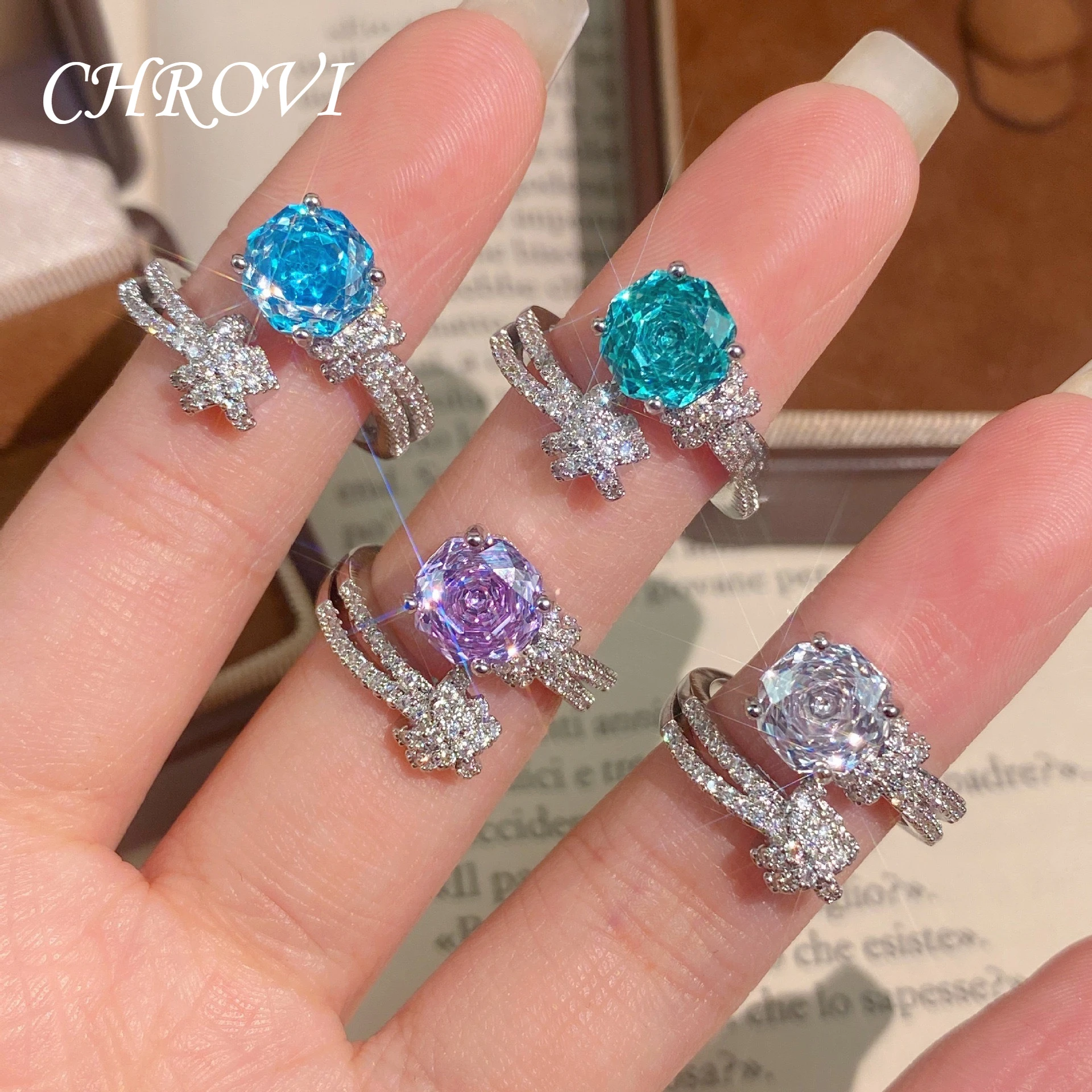 Elegant 925 Sterling Silver Octagonal Millennium Rose Ring for Women Set with High Carbon Diamond Rings