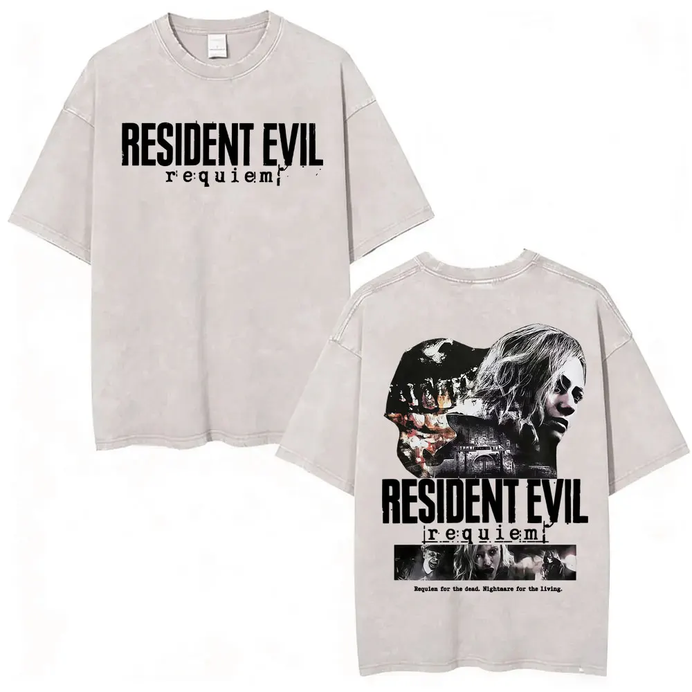 Limited Leon Kennedy Graphic T Shirts Resident Evil Requiem Vintage Washed T Shirt Men Women Harajuku High Street Trend T-shirts