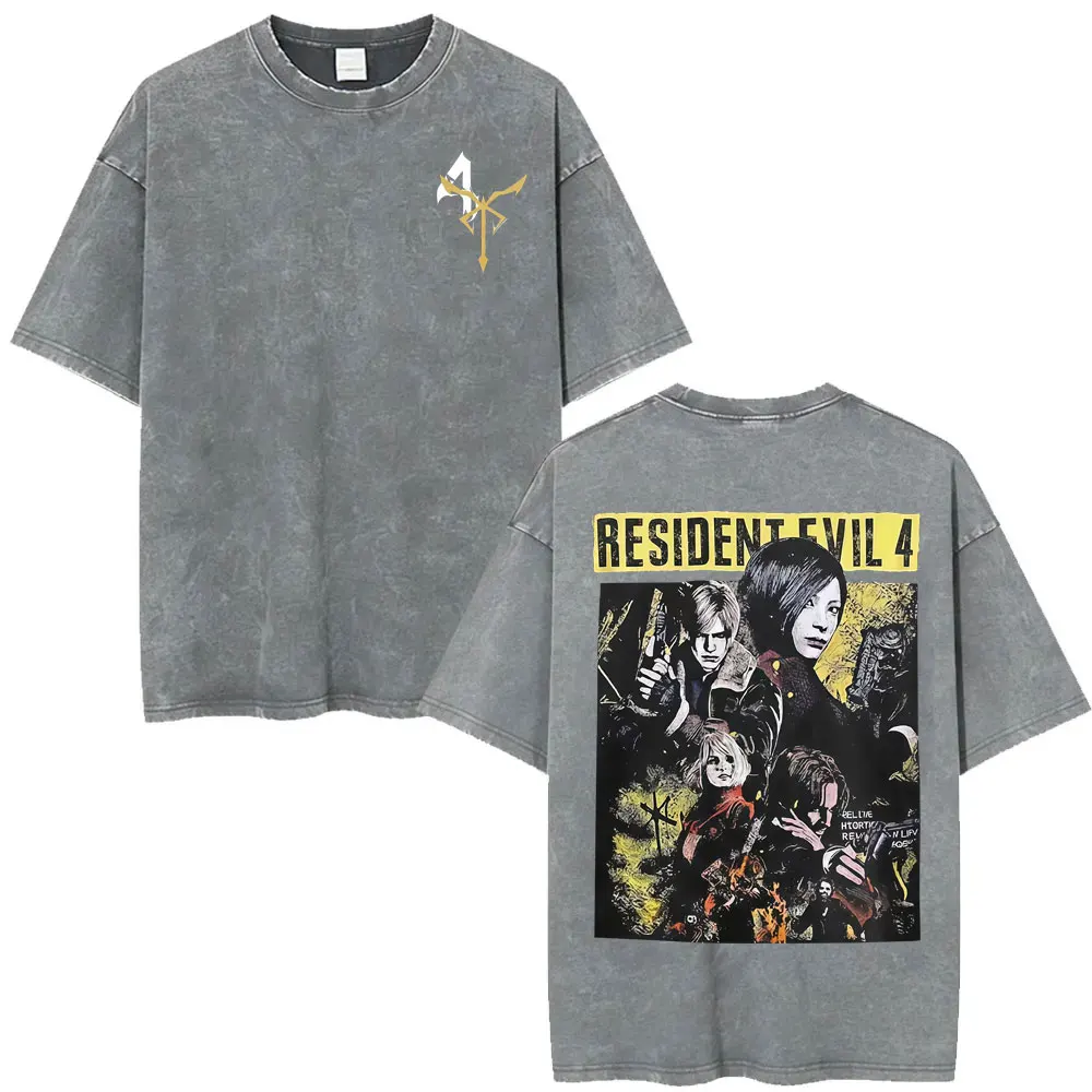 Limited Leon Kennedy Graphic T Shirts Resident Evil Requiem Vintage Washed T Shirt Men Women Harajuku High Street Trend T-shirts