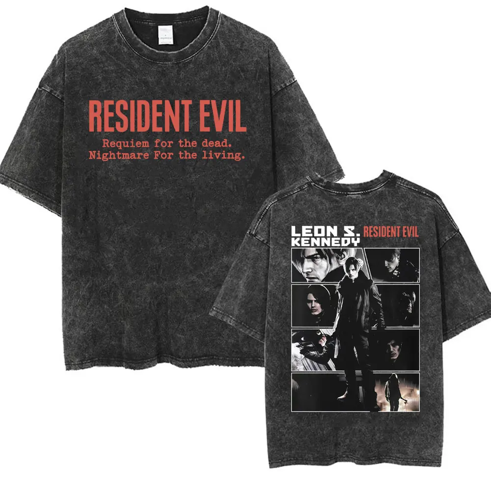 Limited Leon Kennedy Graphic T Shirts Resident Evil Requiem Vintage Washed T Shirt Men Women Harajuku High Street Trend T-shirts