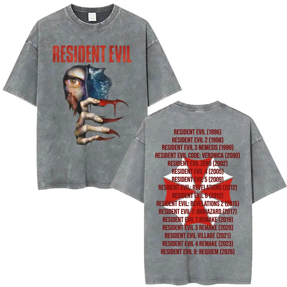Limited Leon Kennedy Graphic T Shirts Resident Evil Requiem Vintage Washed T Shirt Men Women Harajuku High Street Trend T-shirts