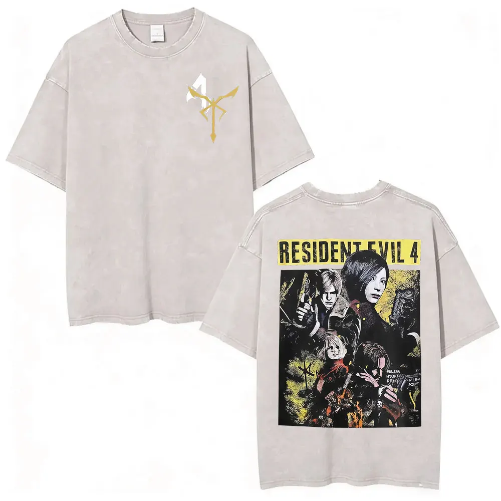 Limited Leon Kennedy Graphic T Shirts Resident Evil Requiem Vintage Washed T Shirt Men Women Harajuku High Street Trend T-shirts
