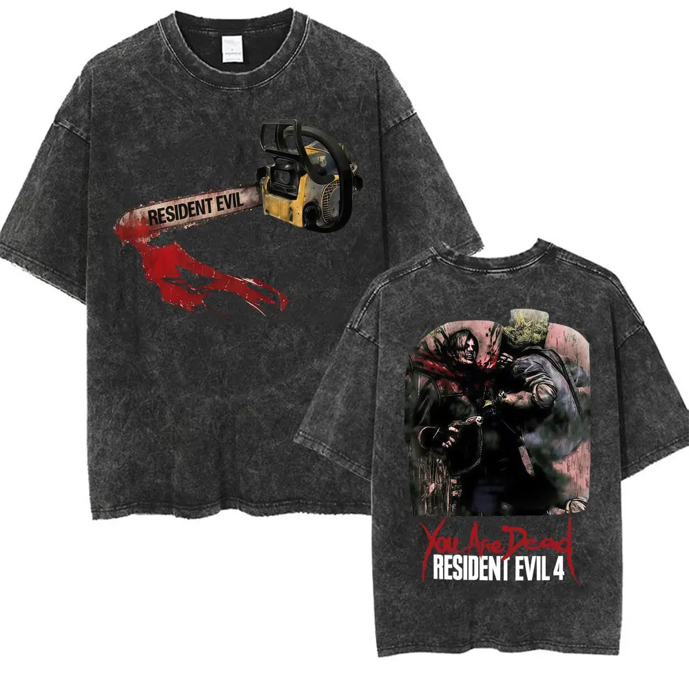 Limited Leon Kennedy Graphic T Shirts Resident Evil Requiem Vintage Washed T Shirt Men Women Harajuku High Street Trend T-shirts
