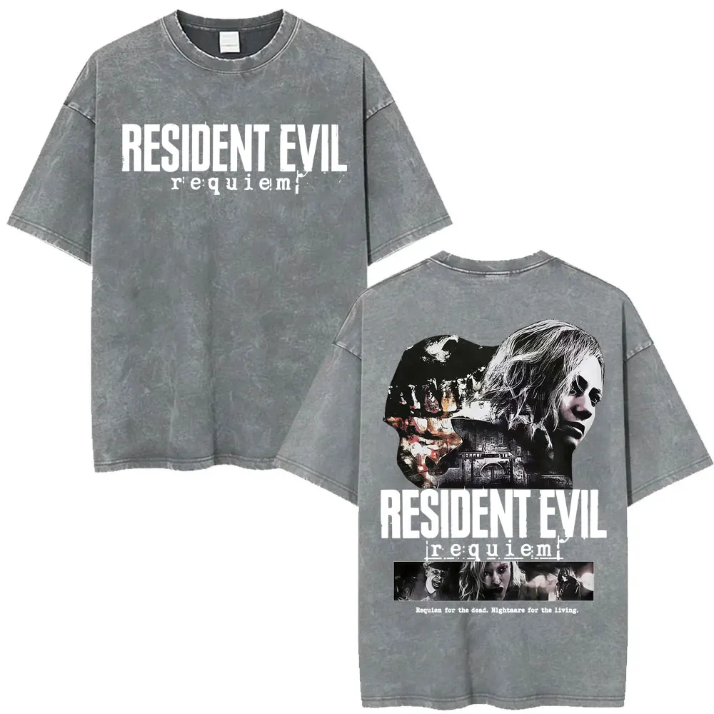 Limited Leon Kennedy Graphic T Shirts Resident Evil Requiem Vintage Washed T Shirt Men Women Harajuku High Street Trend T-shirts