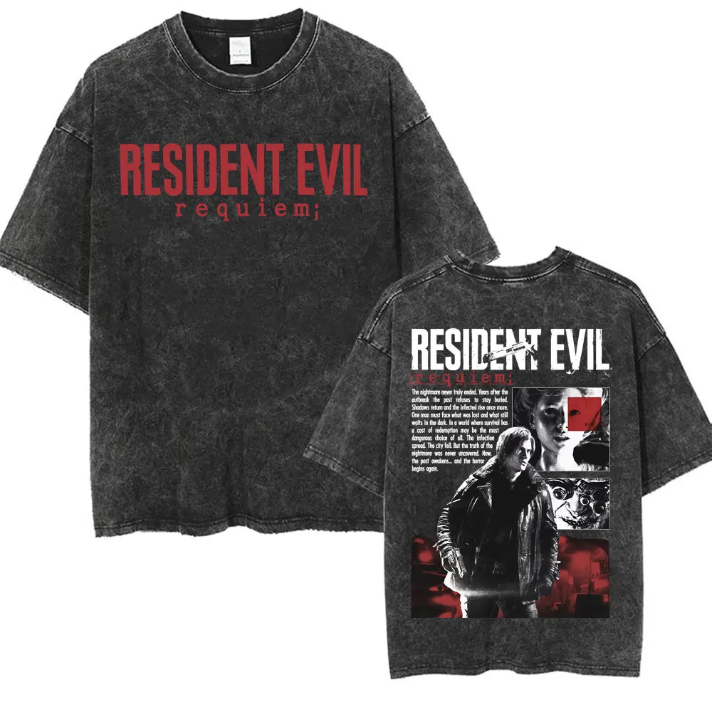 Limited Leon Kennedy Graphic T Shirts Resident Evil Requiem Vintage Washed T Shirt Men Women Harajuku High Street Trend T-shirts