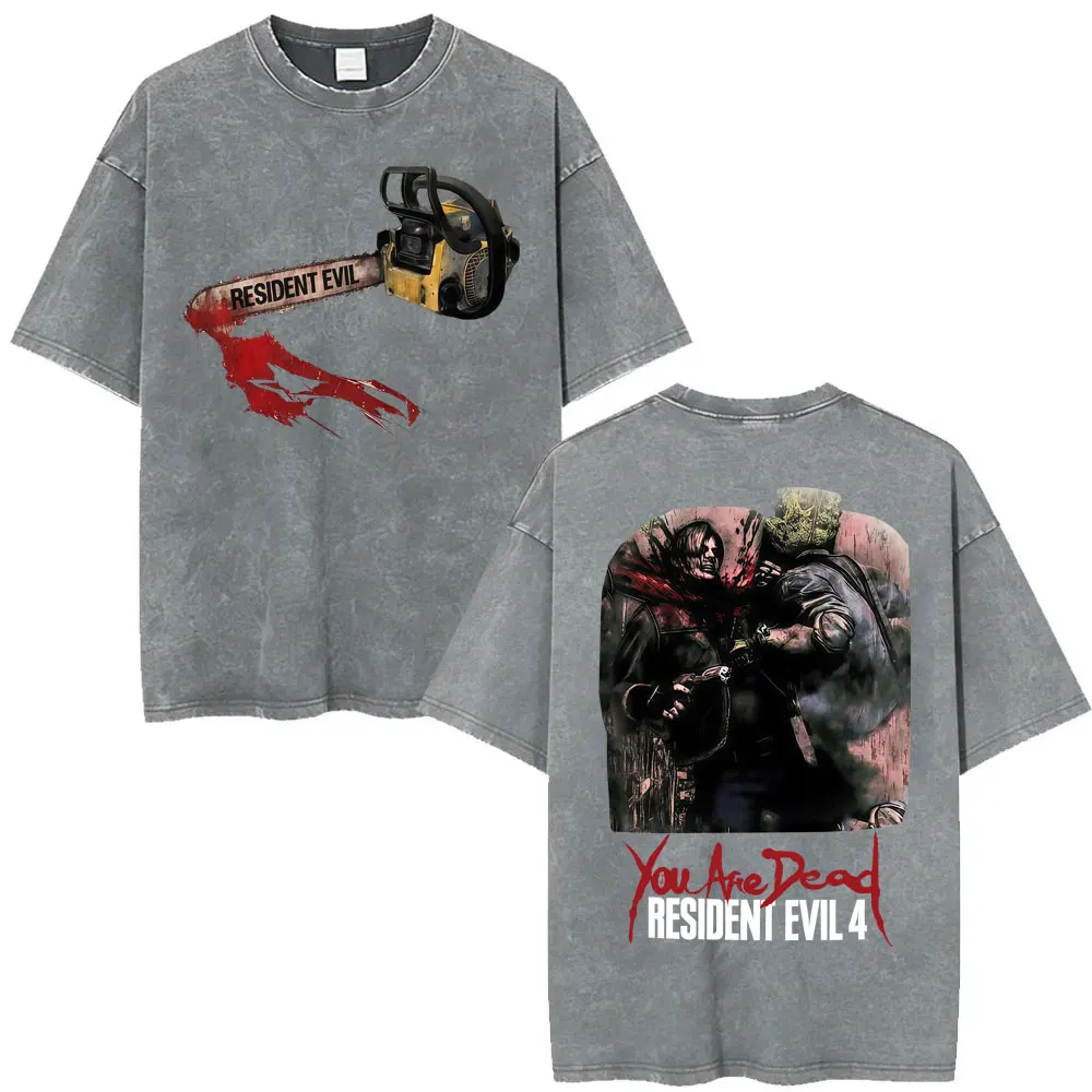 Limited Leon Kennedy Graphic T Shirts Resident Evil Requiem Vintage Washed T Shirt Men Women Harajuku High Street Trend T-shirts