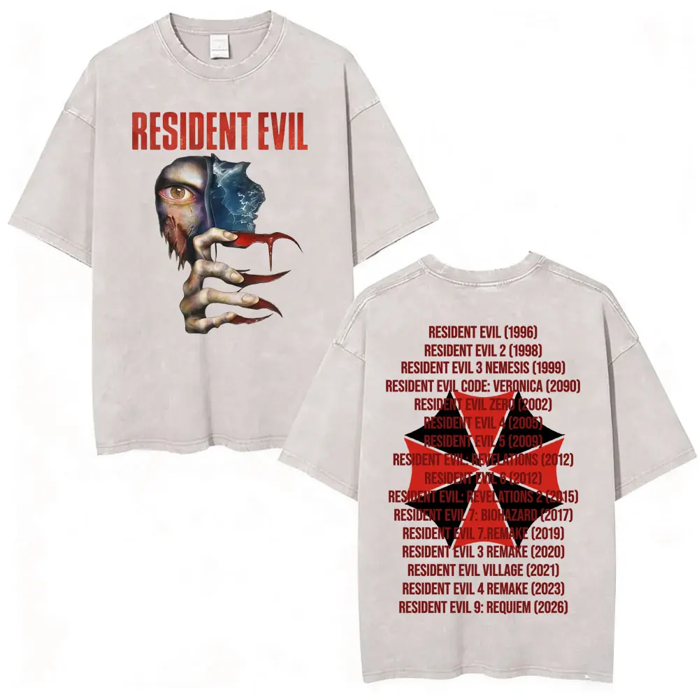 Limited Leon Kennedy Graphic T Shirts Resident Evil Requiem Vintage Washed T Shirt Men Women Harajuku High Street Trend T-shirts