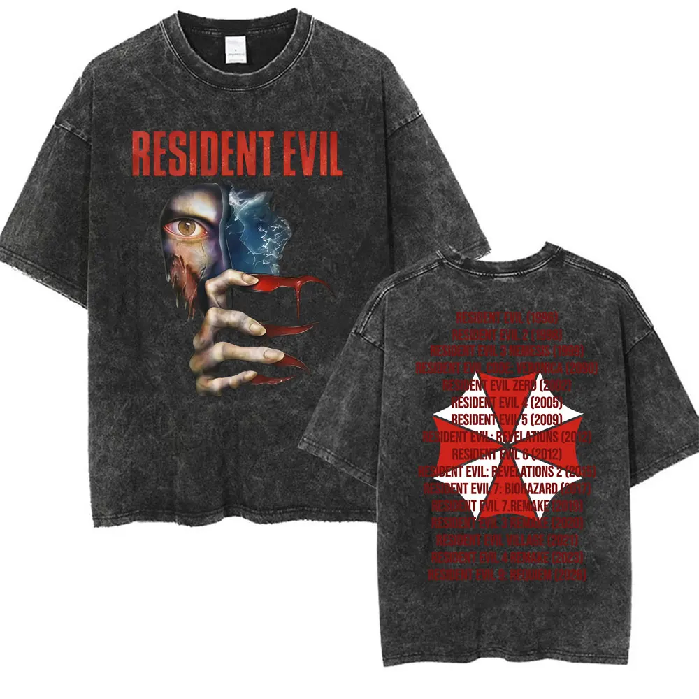 Limited Leon Kennedy Graphic T Shirts Resident Evil Requiem Vintage Washed T Shirt Men Women Harajuku High Street Trend T-shirts