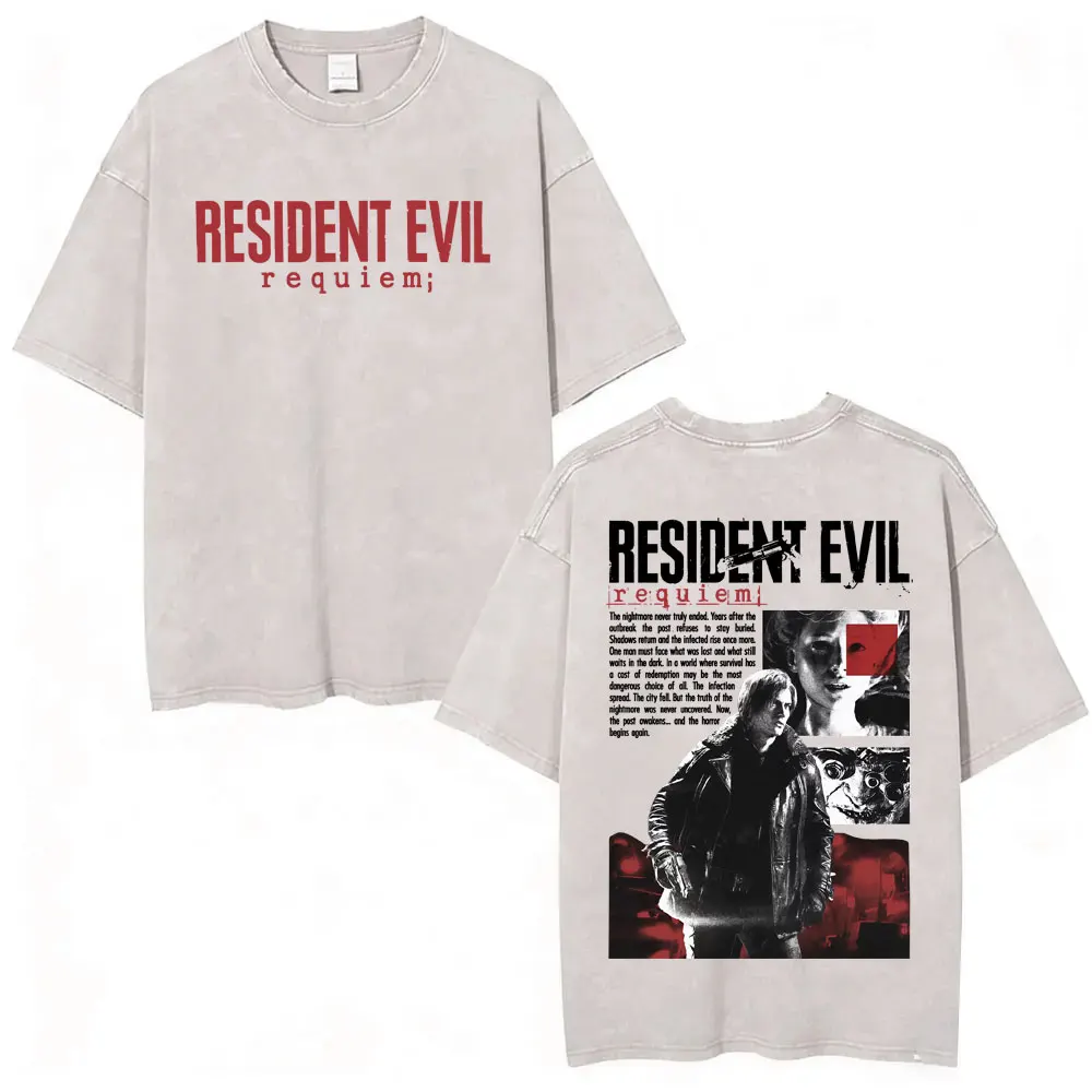 Limited Leon Kennedy Graphic T Shirts Resident Evil Requiem Vintage Washed T Shirt Men Women Harajuku High Street Trend T-shirts