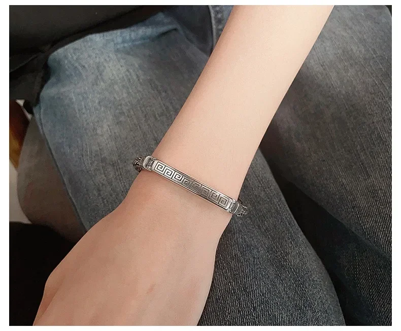 silver retro bracelet 925 sterling Unisex Persfor men's and women's personality fashion fox tail bracelet engraved jewelry gifts