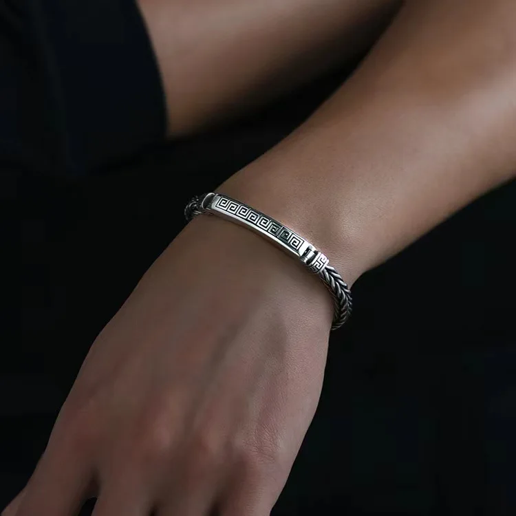 silver retro bracelet 925 sterling Unisex Persfor men's and women's personality fashion fox tail bracelet engraved jewelry gifts
