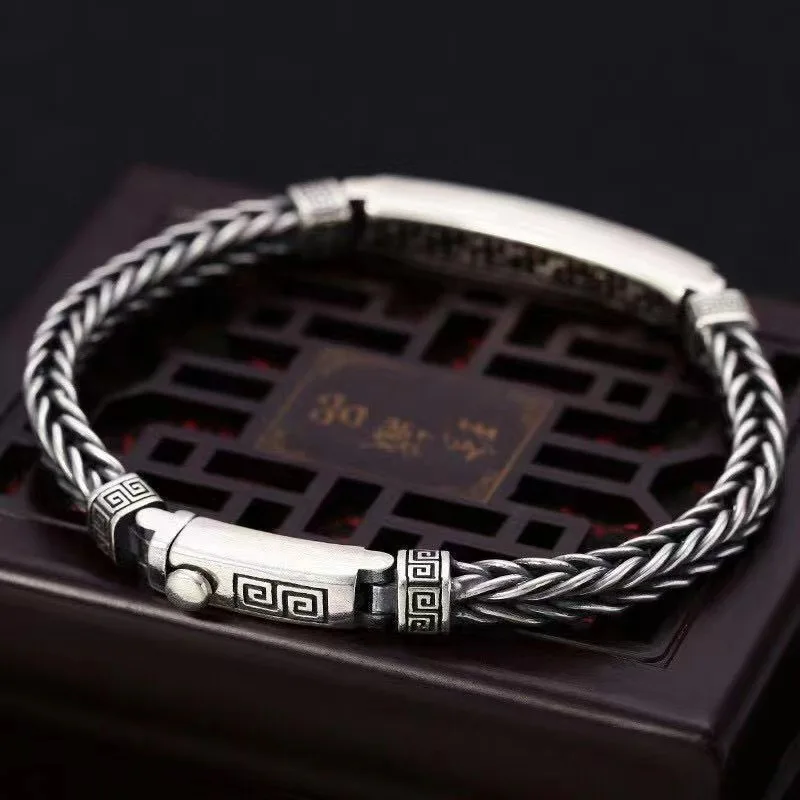 silver retro bracelet 925 sterling Unisex Persfor men's and women's personality fashion fox tail bracelet engraved jewelry gifts
