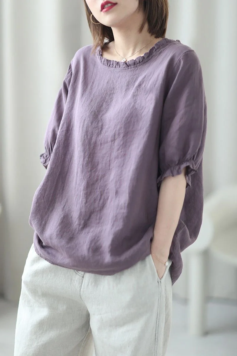 Women's Summer Retro Round Neck Women's Clothing Office Lady Fashion New Arrival Trendy Comfortable